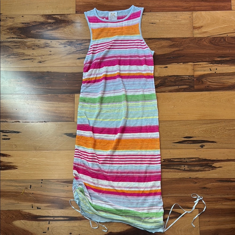 NWT MILLY Cabana Natalie Pink Multi Striped Ruched Swim Cover-up Resortwear